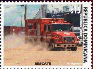 Stamp, Rescue Services, Dominican Republic,  , Fire-brigade, Trucks