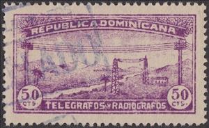 Stamp, Telegraph lines, Dominican Republic,  , Communication, Landscapes, Telecommunication, Telegraphy