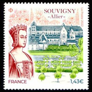 Stamp, Souvigny : Monastery and Anne of France, France,  , Famous People, Monasteries, Princesses, Townscapes / City Views