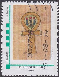 Stamp, Ankh. Egyptian Cross drawn on Canvas, France,  , Art, Crosses