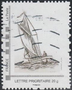 Stamp, Drawing of Yacht, France,  , Drawings, Sailing