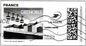 Stamp, Grenoble in black. Redsign, France,  , Cable Cars, Mountains, Rivers, Townscapes / City Views