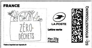 Stamp, Zero Waste. Zero Dechets. Line Drawing. Redesign, France,  , Environment Protection, Shopping, Waste