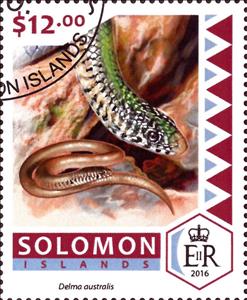 Stamp, Marble-faced Delma (Delma australis), Solomon Islands,  , Animals (Fauna), Snakes