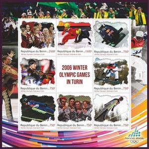 Mini Sheet, Sport Winter Olympic Games in Turin 2006, Benin,  , Bobsleigh, Olympic Games, Ski-jump, Sports, Winter Sports