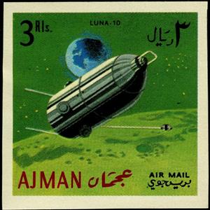 Stamp, Luna 10, Ajman,  , Satellites, Spacecrafts