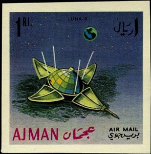 Stamp, Luna-9, Ajman,  , Satellites, Spacecrafts