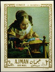 Stamp, VERMEER La dentelliere, Ajman,  , Art, Paintings