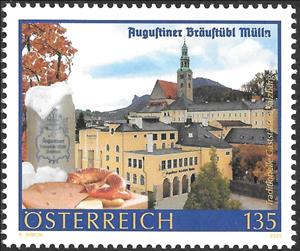 Stamp, Augustiner Bräustübl Mülln, Austria,  , Buildings, Churches - Cathedrals - Basilicas - Chapels, Gastronomy