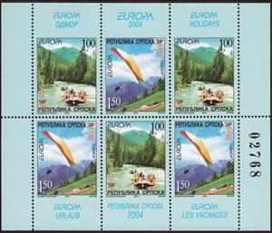 Booklet Pane, Holidays, Bosnia and Herzegovina, Serbian Admin,  , Aviation, C.E.P.T. / Europe, Landscapes, Paragliding, Rafting, Rivers