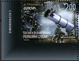 Stamp, Telescope, Bosnia and Herzegovina, Serbian Admin,  , Astronomers, Astronomy, C.E.P.T. / Europe, Observatories, Stars, Telescopes