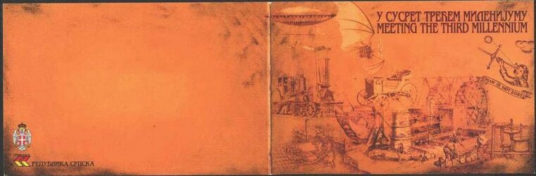Booklet, Welcoming 3rd Millenium, Bosnia and Herzegovina, Serbian Admin,  , Air Balloons, Aircraft, Cars, Locomotives, Millennium, Moon Landing, Railways, Steam Traction