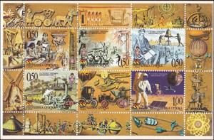 Booklet Pane, Welcoming 3rd Millenium, Bosnia and Herzegovina, Serbian Admin,  , Air Balloons, Aircraft, Astronauts, Cars, Locomotives, Millennium, Moon Landing, Steam Traction