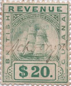 Stamp, Ship design (Revenue at top), British Guiana,  , Sailing Ships, Ships