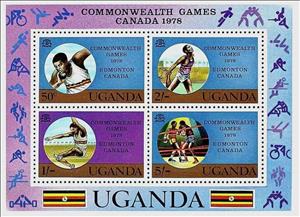 Souvenir Sheet, Commonwealth Games, Edmonton, Uganda,  , Sport, British Commonwealth, Athletics, Running, Boxing, Martial Arts, Shot-put, Long Jump