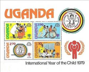 Souvenir Sheet, International Year of the Child 1979, Uganda,  , Healthcare, UNICEF, Schools, Disabled, Wheelchair Driving, Children, Children's Play, International Years