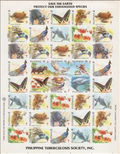 Mini Sheet, Save the Earth: Protect our Endangered Species, Cinderellas,  , Animals (Fauna), Environment Protection, Flowers, Tuberculosis / TBC