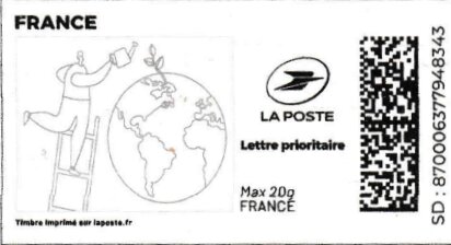 Stamp, Man on a Ladder Watering the Earth. Line Drawing. Redesign, France,  , Environment Protection, Globes, Planets