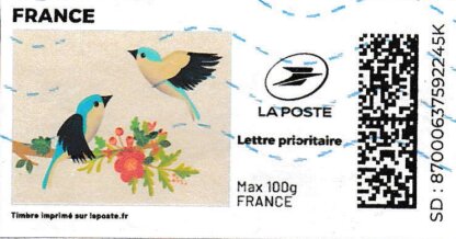 Stamp, Spring. Birds Nesting. Pink Background. Redesign, France,  , Animals (Fauna), Birds, Spring