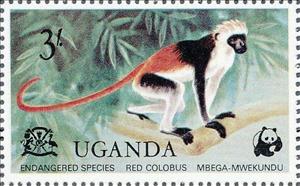 Stamp, Western Red Colobus (Colobus badius), Uganda,  , Mammals, WWF, Monkeys, Animals (Fauna)