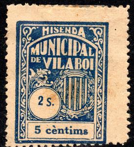 Stamp, Municipal de Vilaboi (Overprint height 3 mm), Spain, Civil War,  , Coats of Arms