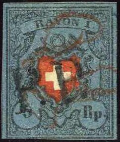 Stamp, Coat of arms below post horn without cross edging, Switzerland,  , Coats of Arms, Post Horns