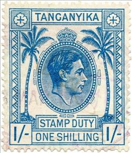 Stamp, King George VI (1895-1952), Tanganyika,  , Crowns and Coronets, Famous People, Heads of State, Kings, Men, Palm-trees, Royalty, Trees