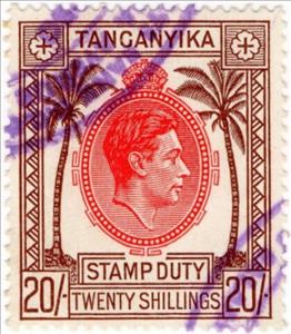 Stamp, King George VI (1895-1952), Tanganyika,  , Crowns and Coronets, Famous People, Heads of State, Kings, Men, Palm-trees, Royalty, Trees