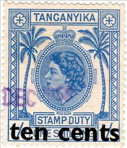 Stamp, Queen Elizabeth II, Tanganyika,  , Crowns and Coronets, Famous People, Heads of State, Palm-trees, Queens, Royalty, Trees, Women