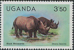 Stamp, Black Rhinoceros (Diceros bicornis), Uganda,  , Mammals, Rhinoceroses, Animals (Fauna)