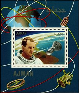 Souvenir Sheet, Edward White (1930-1967), American astronaut, pilot, Ajman,  , Astronauts, Outer Space, Space Traveling, Spacecrafts