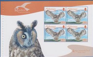 Booklet Pane, Long-eared Owl (Asio otus), Alderney,  , Animals (Fauna), Birds, Birds of Prey, Owls