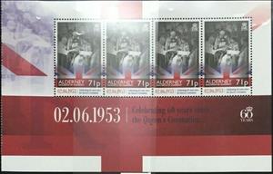 Booklet Pane, Queen Elizabeth II (seated in Coronation Chair), Alderney,  , Anniversaries and Jubilees, Famous People, Heads of State, Queens, Royalty