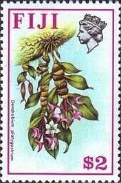 Stamp, Dendrobium platygastrium, Fiji,  , Flowers, Orchids, Plants (Flora), Queens, Royalty