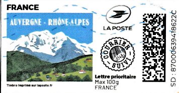 Stamp, Auvergne Rhone Alpes. Redesign. Courrier Suivi, France,  , Landscapes, Mountains