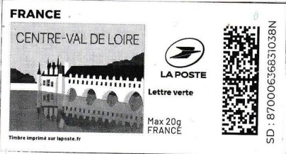 Stamp, Centre Val de Loire in Black. Redesign, France,  , Castles