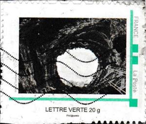 Stamp, Chasm. Gouffre de Padirac in black, France,  , Caves, Tourism