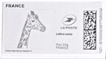 Stamp, Giraffe. Redesign, France,  , Animals (Fauna), Giraffes, Mammals