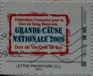 Stamp, Grand Cause Nationale 2009, French Federation Blood Donation, France,  , Healthcare