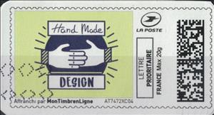 Stamp, Hand Made Design. Light Green Background, France,  , Crafts, Hands