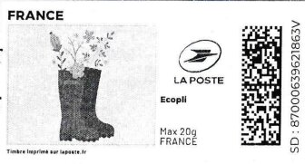 Stamp, Spring. Flowers in Wellies. in black. Redesign, France,  , Flowers, Spring