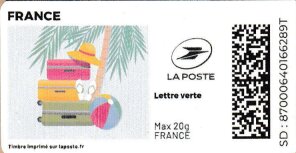 Stamp, Summer. Luggage. Redesign, France,  , Suitcases, Summer
