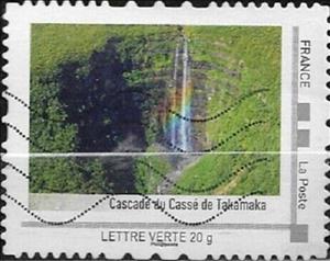 Stamp, Waterfall. Cascade du casse de Takamaka, France,  , Islands, Waterfalls