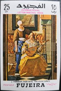 Stamp, The love letter, by Jan Vermeer (1669/1670), Fujairah (Fujeira),  , Paintings