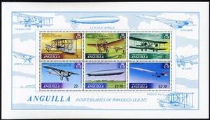 Souvenir Sheet, Souvenir Sheet of 6, History of Aviation, Anguilla,  , Aviation, Aircrafts