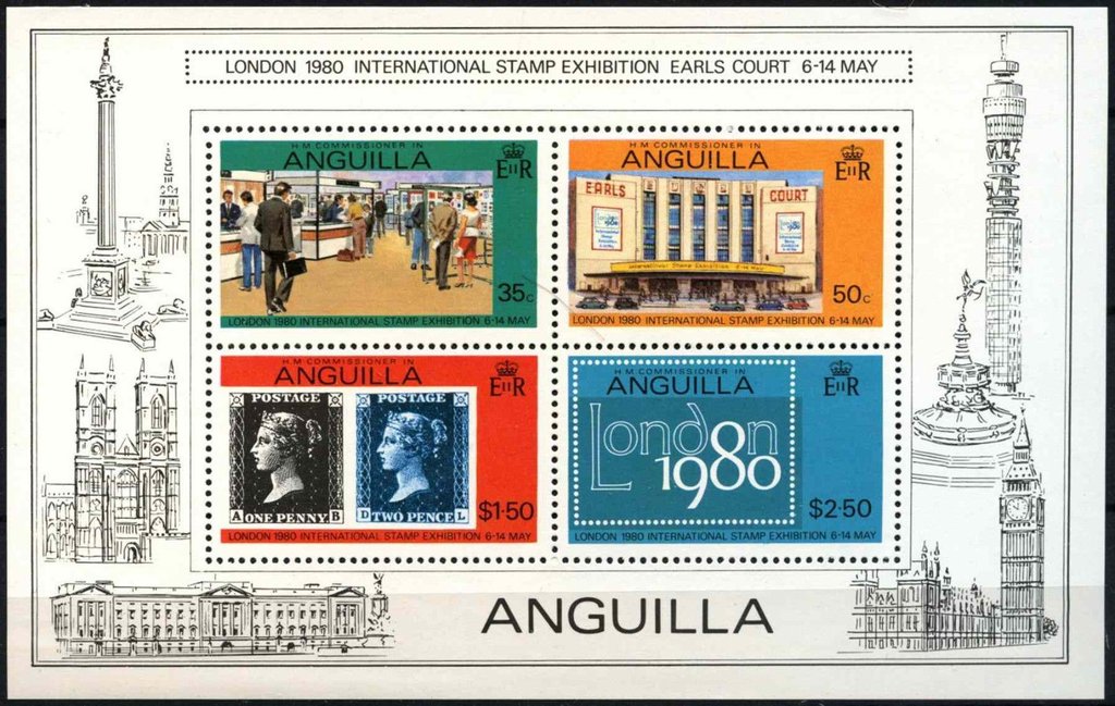 Souvenir Sheet of 4, London 1980 International Stamp Exhibit