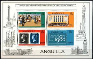 Souvenir Sheet, Souvenir Sheet of 4, London 1980 International Stamp Exhibit, Anguilla,  