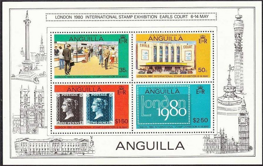 Souvenir Sheet of 4, London 1980 International Stamp Exhibit