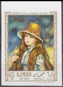 Stamp, Fille a chapeau de paille, by Renoir, Ajman,  , Paintings