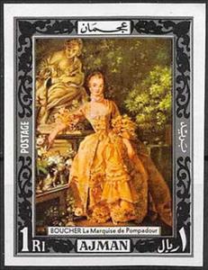 Stamp, Marquise de Pompadour, by François Boucher (1759), Ajman,  , Art, Paintings